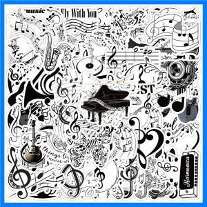 50PCS 블랙 화이트 음악 노트 그래피티 스티커 DIY 방수 피아노 폰 케이스 노트북 기타 자동차 자전거 벽