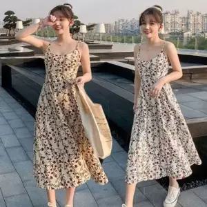 여자 꽃무늬 플라워 끈나시 롱 원피스 여름 민소매_WC944BC