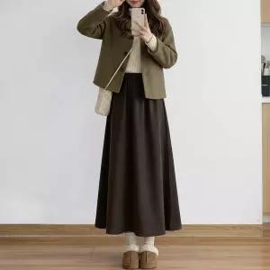 기모 밴딩 롱스커트 44~77 프리사이즈 겨울 여성 골덴 A라인 데일리 치마 6컬러