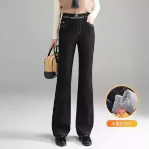 솔저스여성 스판 데님 면바지형 밴딩 하이웨스트 겨울 도톰패딩 캐주얼 나팔바지 OPH4