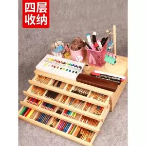 원목 색연필 보관함 미술 붓 브러시 미술용품 그림 도구 서랍 수납 정리함 상자