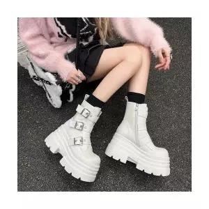 여성패션 워커힐 가죽 통굽 워커 벨트 버클 스트랩 부츠 머핀 슬림 DL5