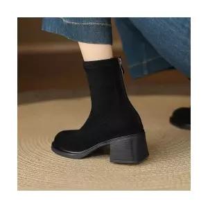 여성패션 워커힐 스틸레토 앵클부츠 가을 겨울 빈티지 라운드 통굽 스웨이드 스판 슬림 부츠 빅사이즈 워커
