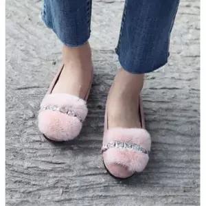 귀여운 토끼털 털단화 털신발 플랫슈즈 모카신 3컬러