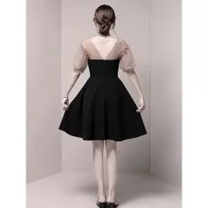 블랙 웨딩 이브닝 공연 드레스 의상 피로연 쇼트 연주복