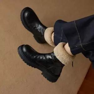 천진반여자 데일리룩 신발 워커힐 겨울 5CM 스웨이드 통굽 스노우 부츠 워커 따뜻한 캐주얼 퍼 일체형 앵클