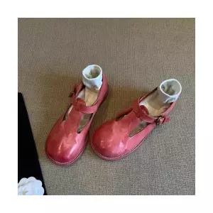 여성용 스트랩힐 신발 양가죽 빈티지 스틸레토 메리제인 슈즈 리얼 가죽 라운드 페인팅 단화 파우더 펌프스