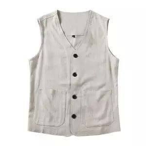 여름 린넨조끼 정장 주머니 조끼 브이넥