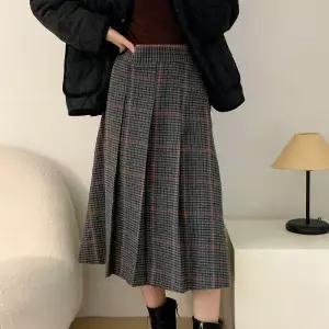 아트박스/다잇템 여자 울치마 격자 랩 단추 롱스커트