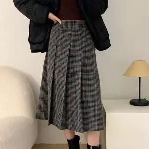 [다잇템]여자 랩 단추 울치마 겨울하객룩 격자 롱스커트_P414154933