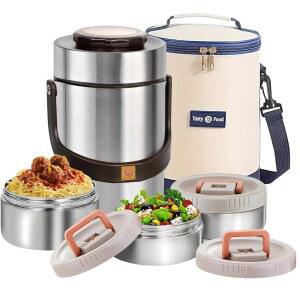 [미국배송] 뜨거운 음식을 위한 GICKLOV 67OZ 업그레이드 보온병 3단 적층 식품 단열 가방이 있는 수프 사무실 야외 식사 및 다양한 행사에 이상적입니다(67OZ 실버)