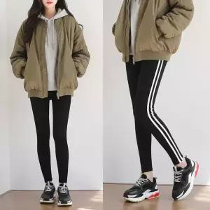 (2장세트) 여성 슬림기모 두줄 배색 10부 레깅스 가을 겨울 밴딩 스판 쫄바지