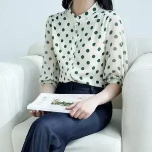 봄 하객룩 포인트 출퇴근룩 여름 도트 7부 직장인 심플 데일리 패션