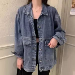 여성 캐주얼 카라 오버핏 시크 빈티지 데님 자켓 점퍼 (WFK567R)