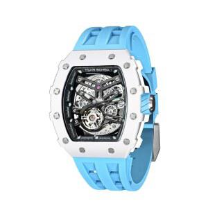 차르 봄바 럭셔리 자동 남성용 시계 사각 손목시계 골격 토나우 무브먼트 실리콘 /FKM 고무 50M 방수 사파이어 크리스탈 유리 선물