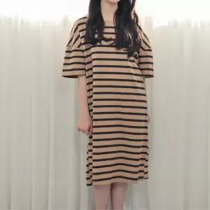 엄마와 딸 커플 스트라이프 반팔 원피스 잠옷