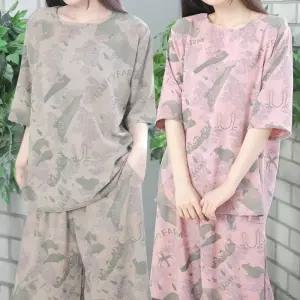 인견바지 여름 패턴 인견 여성 상하세트 시원한 7부 소매 8부바지 프리사이즈 데일리 반팔 나들이