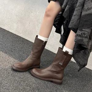 엘럽 여성용 웨지힐 퀄리티 송아지 가죽 라운드 미들 부츠 가을 겨울 블랙 통굽 박템4