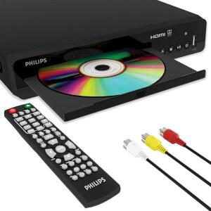 [미국배송] 스마트 TV USB 입력 리모컨 장치용 HDMI 포트 1080P 올 리전 HD DVD 플레이어와 홈 스테레오 시스템 멀티 PAL/NTSC용 RCA 케이블 미니 CD 플레이어를 갖춘 TV용 필립스 플레이어