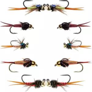 플라이 낚시터 베이직 컬렉션 - 텅스텐 비드 및 유로 전술 구리 존 젖은 파리 10마리 패턴 5개 후크 사이즈