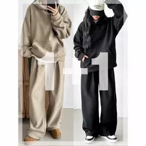 [하프클럽/코디제이]양털 골덴 후드 핀턱와이드 세트 오버핏 기모 트레이닝SET 데일리 남녀공용