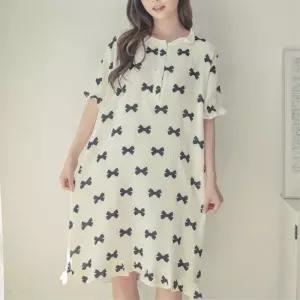 시원한 요루면 리본무늬 반팔 레이스 원피스 잠옷 가을패션 여자홈웨어