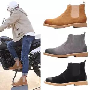 남자 스웨이드 첼시 부츠 앵글 데저트 앵클 세무 가죽 클래식 갈색 회색 블랙