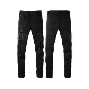 슬램덩크 남성 배기핏 바지 찢어진 레터링 자수 청 고탄력 스키니 HO1