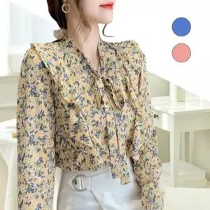 플라워 블라우스 호텔 여행 바다 호캉스 브이넥 긴팔 돌잔치 데이트 드레스 여자 리본