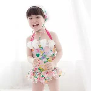 플라워패턴 수영복 모자세트 90-130 전신 아가