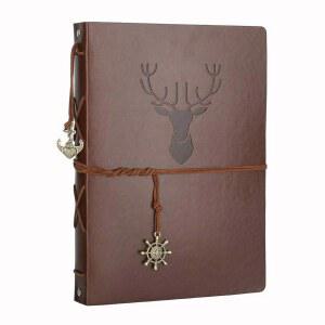 스크랩북 사진 앨범, AIOR 메모리북 빈티지 웨딩 가죽 DIY 방명록, 11 x 8.3 인치 60 블랙 페이지, 기념일 생일 발렌타인 선물 여성 남성 엄마 소녀(앤틀러)