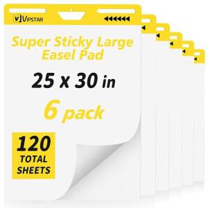[미국배송] (6개의 패드) 스티커 이젤 패드 25인치 X 30인치 포스트 대형 셀프 스틱 플립 차트 프리미엄 교사용 종이 대부분의 표면에 장착하고 출혈 방지 초강력 접착력
