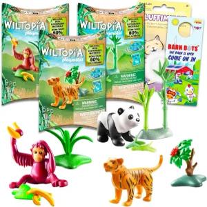 들을 위한 시늉 놀이를 플레이모빌 동물 피규어 - 오랑우탄 호랑이 판다 장난감 번들 스티커 등 여아