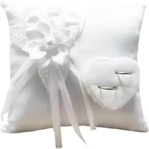 메리해피 웨딩 링 베개 7.87X7.87인치 흰색 사각 새틴 쿠션 카멜리아 플라워 포함 베어러 세레모니 용품