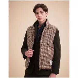 [95사이즈 한정] [헤지스] HAZZYS 남성 베이지 Harris Tweed 구스다운 패딩 베스트 HZJU3D408I2