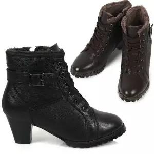 여성 방한 힐 털 워커 가죽 부츠 WFGSCFR