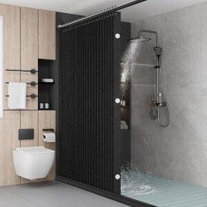 GCRJFYN 욕실 마그네틱 접이식 샤워 커튼, 아코디언 스타일 샤워실, 욕조, 호텔 또는 아파트(블랙, W:70*H79.5인치)에 적합합니다