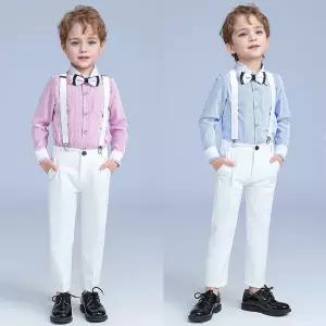 벤자민 세로 스트라이프 멜빵바지 교복 세트 셔츠 타이.