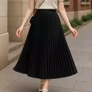 A라인 롱기장 주름 치마 가을 베이직 데일리 플리츠 (WFK5UE9)