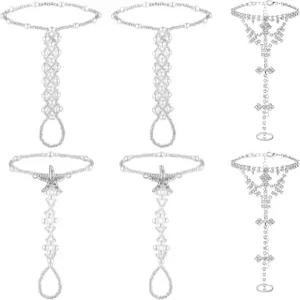 여성 라인스톤 맨발 샌들 6피스 웨딩 비치 발찌 체인 불가사리 보석 실버 풋 파티 악세사리용 토링 펄
