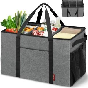 ZOMFELT 75L 스탠드형 초대형 유틸리티 토트백 탈착식 칸막이 4면 강화 재사용가능 식료품 쇼핑백 접이식