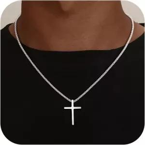 남자친구 아버지 남편 기독교 선물 여성 HIMSTORY 925 스털링 실버 크로스 목걸이 2.5MM 케이블 체인