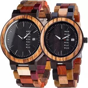 남자친구와 여자친구 맞춤형 나무 커플 시계 맞춤 각인 이미지 텍스트 손목시계 핸드메이드 멀티 컬러 우드