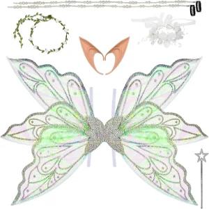 어른 요정 날개 공주 꽃 화환 귀 지팡이 목걸이로 반짝이는 나비 천사