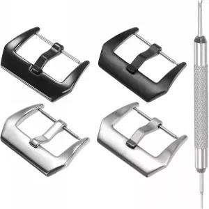 uxcell 시계줄 걸쇠 교체 세트 26mm 너비 스테인리스 스틸 프로스팅 광택 PVD 버클 실버 톤 스프링 바