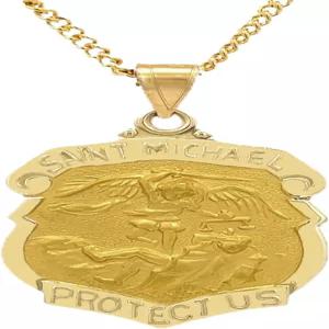 크로스+크라운 프리미엄 여성 남성 14K 옐로우 골드 성모마리아 내구성이 뛰어난 이중 결합 펜던트 목걸이