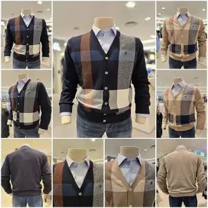 닥스 가디건 모혼방 빅체크 패턴 브이넥카디건 2종택1 (DMP1SWCD201N1100)