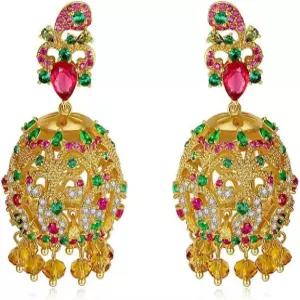 여성 14K 골드 크리스탈 샹들리에 귀걸이 빈티지 코트 스타일 옐로우 태슬 롱 드롭 패션 주얼리 선물