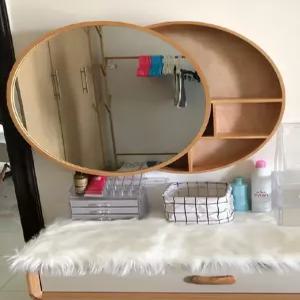 화장실 원형 욕실 장식장 거울 벽 상부장 원목 수건장