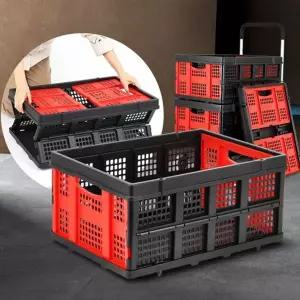 폴딩 박스 플라스틱 대용량 이동식 접이식 수납함 정리 공간활용 선반형 튼튼한 트렁크 손잡이 이동용